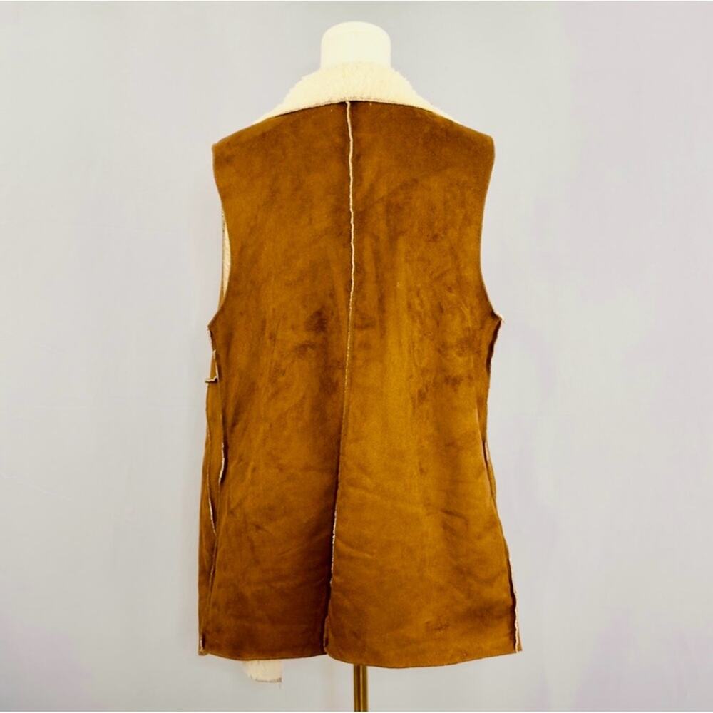 ANTHROPOLOGIE Brown Cream White Teddy Shearling $138 Open Vest Sleeveless Top M - Picture 5 of 16